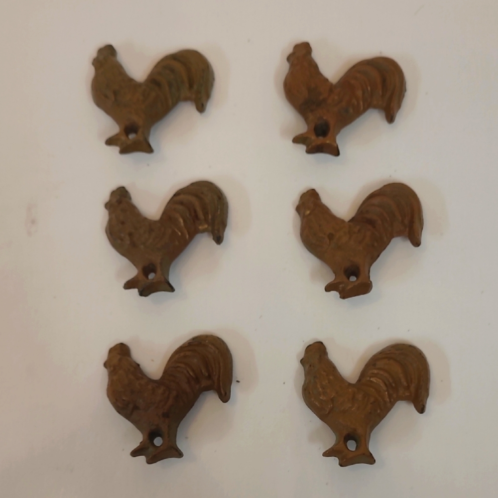 Rooster Farmhouse Cabinet Pulls Set of 6 Cast Iron Rustic Weathered Patina